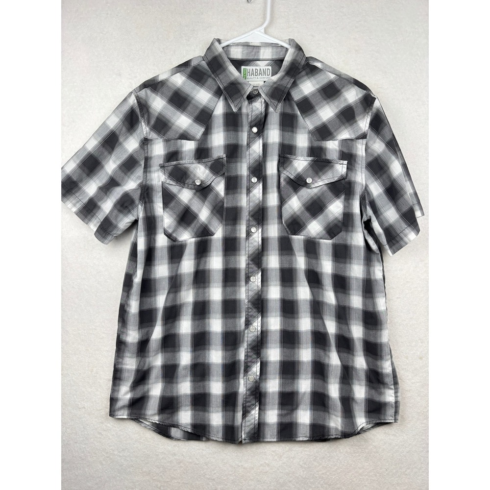 Haband Western Shirt Mens Medium Plaid Snap Button Cowboy